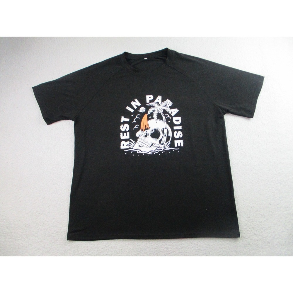 Rest In Paradise Shirt Mens Large Black Skull Palm Tree Graphic Tee Polyester